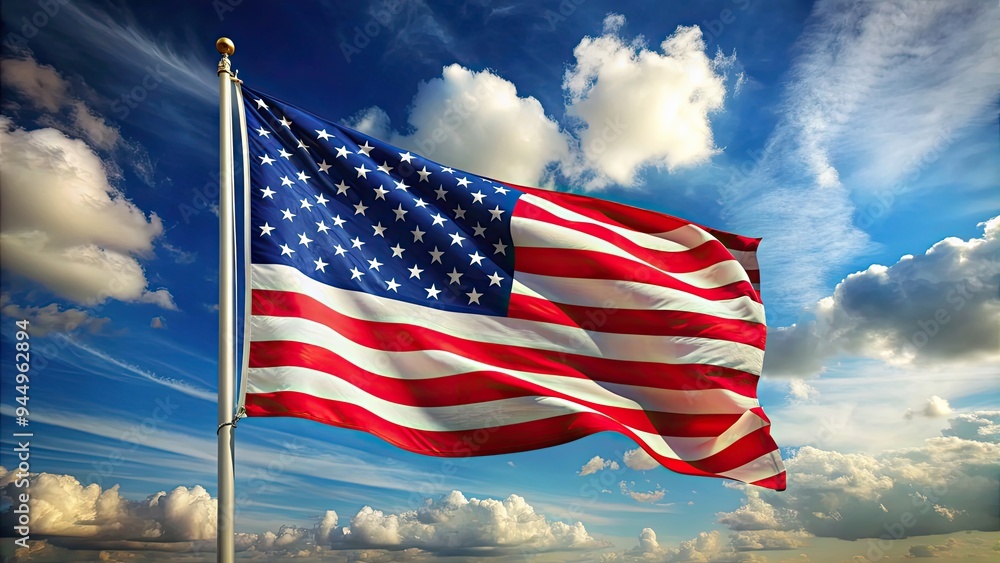 American flag waving in the wind for Memorial Day or 4th of July celebration American flag waving in the wind for Memorial Day or 4th of July celebration
