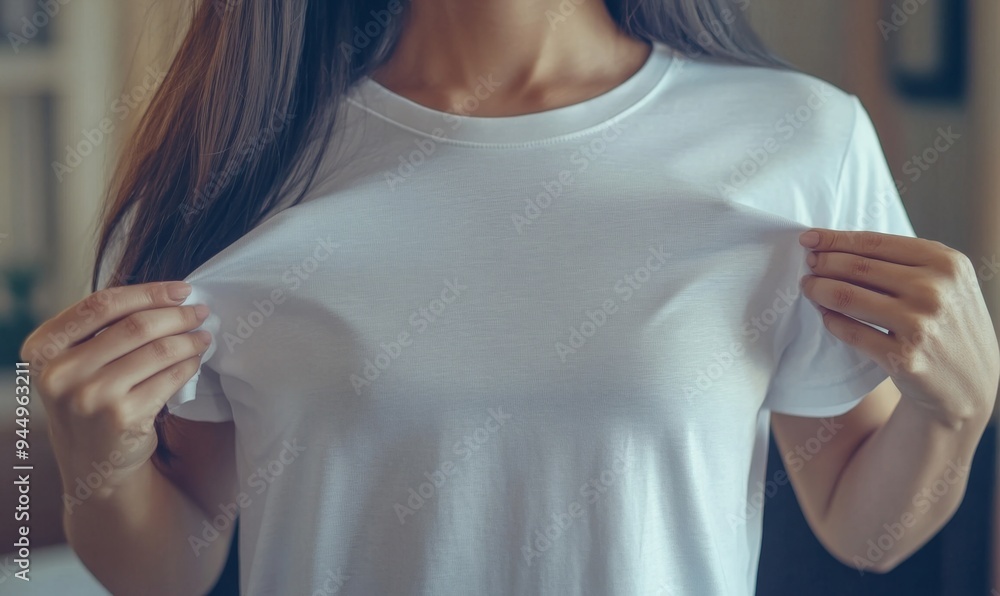 Housewife's Hands Revealing Stubborn Stains on White T-shirt: Laundry Challenge Concept for Cleaning Product Marketing. Domestic Work Struggle Highlighted in Minimalist Composition with Elegant Design Housewife's Hands Revealing Stubborn Stains on White T-shirt: Laundry Challenge Concept for Cleaning Product Marketing. Domestic Work Struggle Highlighted in Minimalist Composition with Elegant Design