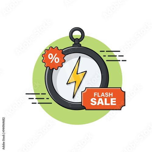 Stopwatch with Tag Vector Illustration. Flash Sale Concept Design