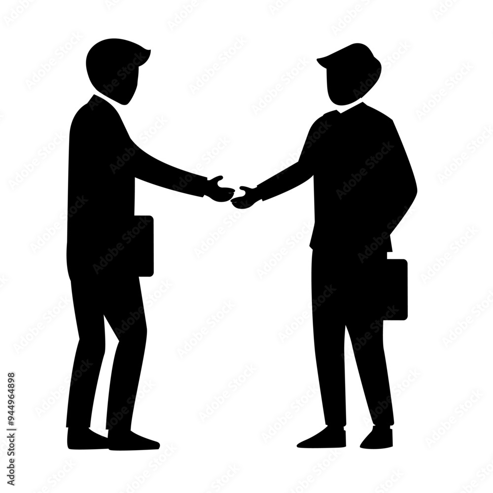 Fototapeta premium Silhouette of two business people shaking hands, businessman handshake vector illustration 