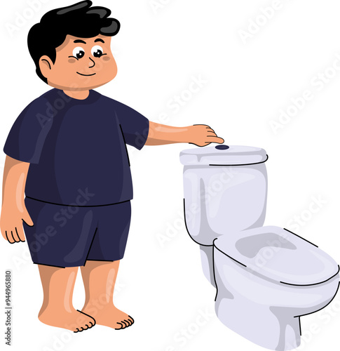 Vector Illustration of Boy Flushing in Toilet