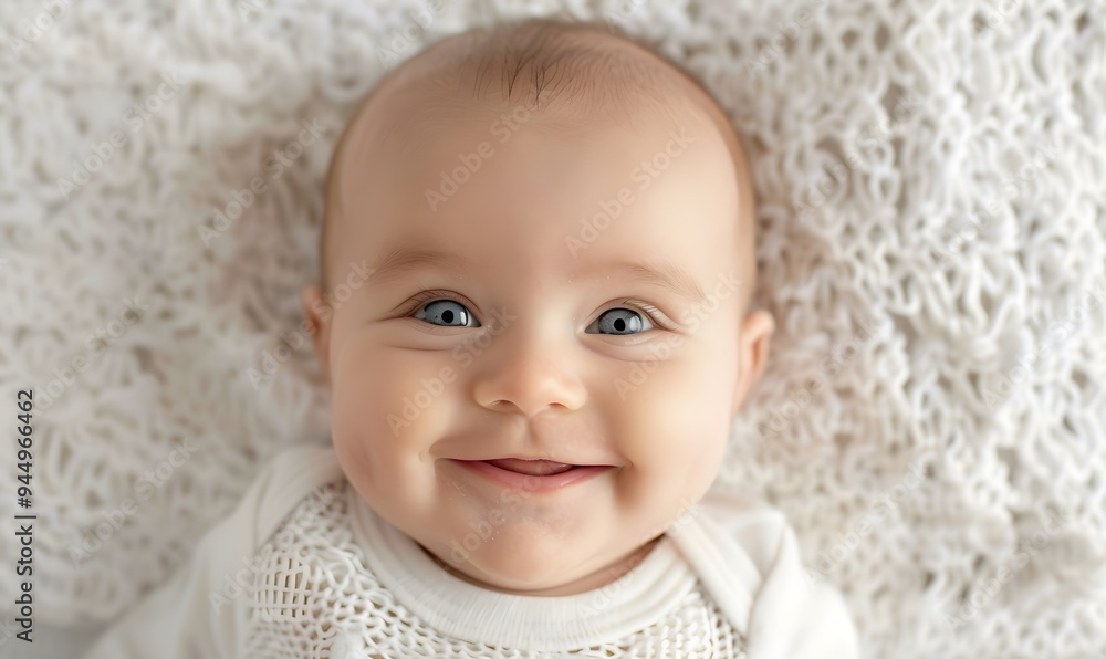 Portrait newborn baby happy over white background, topview. Portrait newborn baby happy over white background, topview.