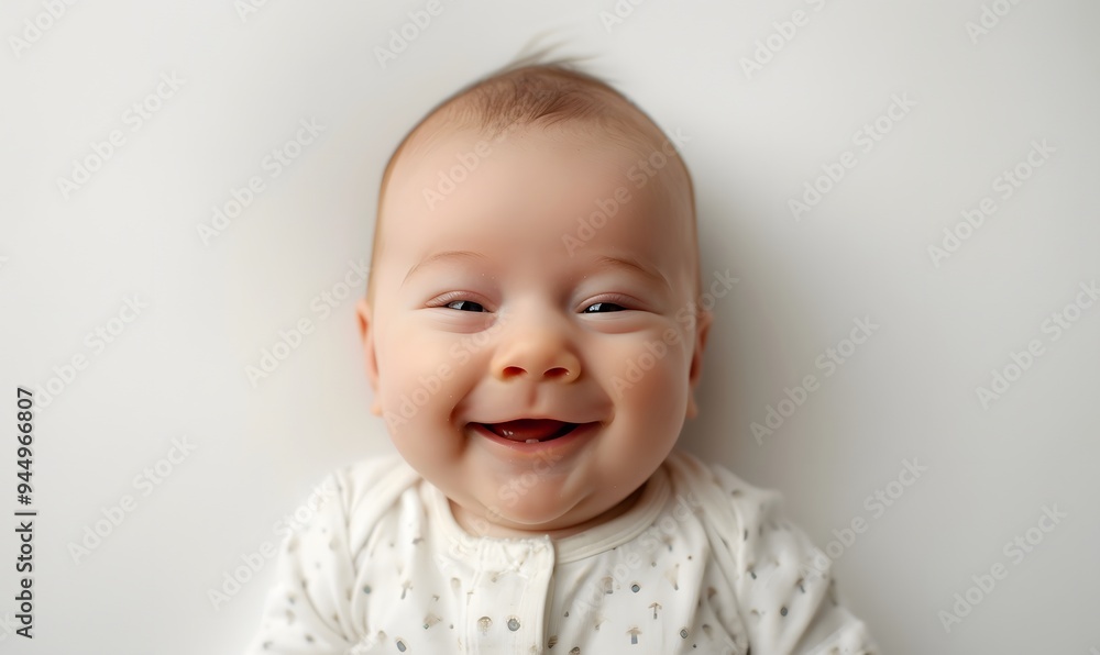 Portrait newborn baby happy over white background, topview. Portrait newborn baby happy over white background, topview.