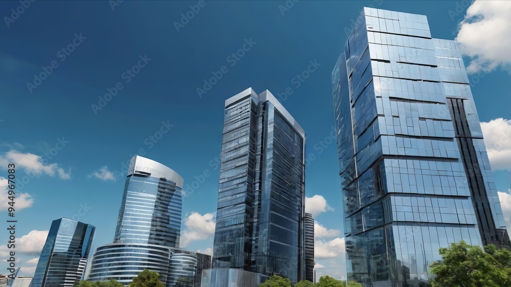 Fototapeta premium Majestic Buildings Shining Creating Beautiful Reflections