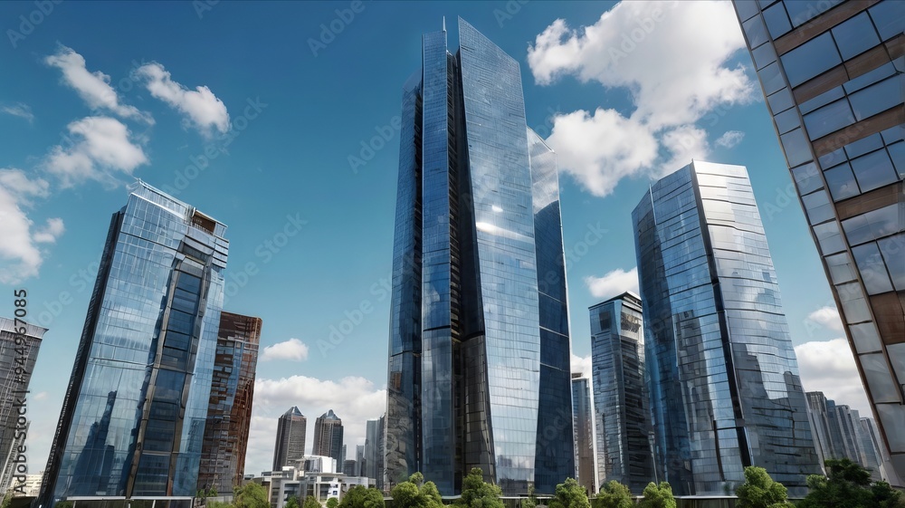 Obraz premium Majestic Buildings Shining Creating Beautiful Reflections