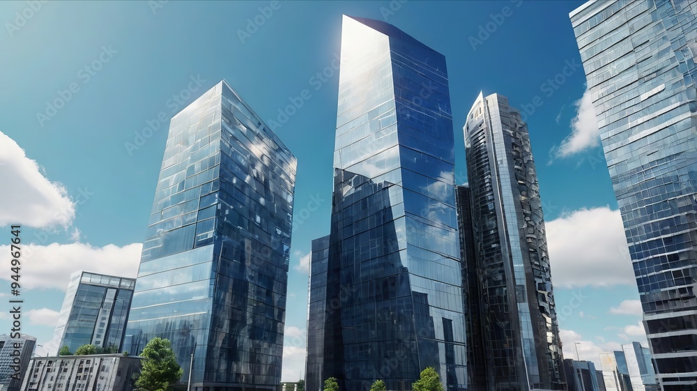 Obraz premium Majestic Buildings Shining Creating Beautiful Reflections