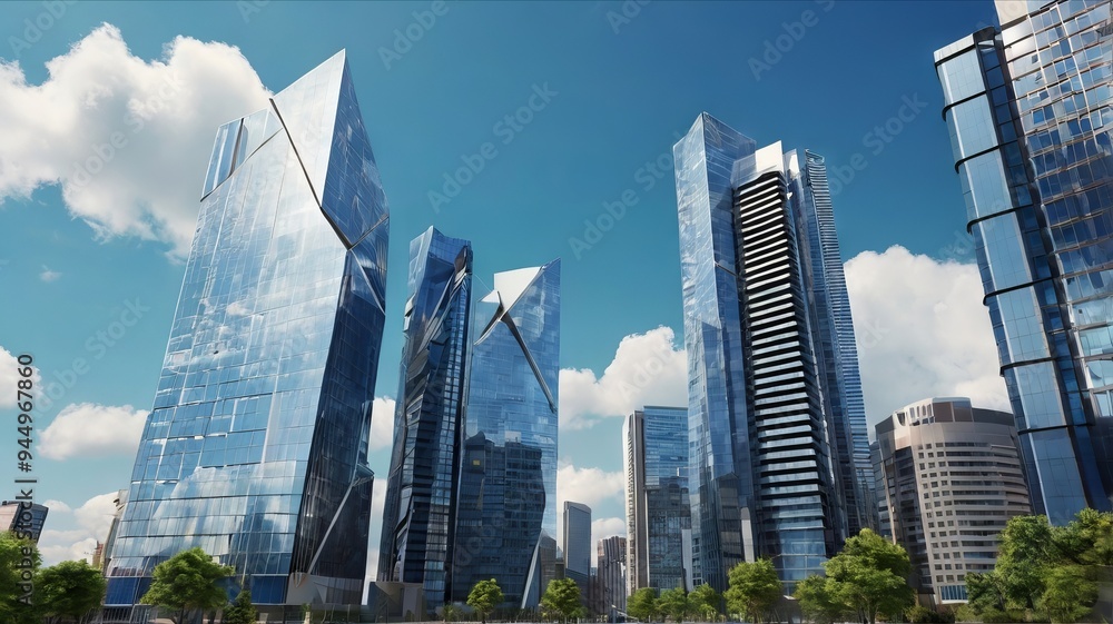 Obraz premium Majestic Buildings Shining Creating Beautiful Reflections