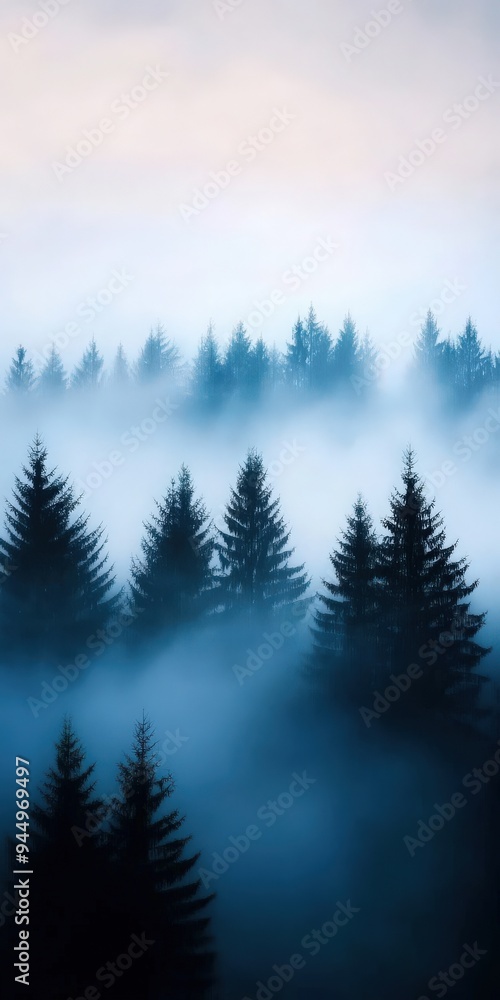 Serene misty forest landscape with majestic trees shrouded in fog, creating a tranquil atmosphere for nature enthusiasts. Serene misty forest landscape with majestic trees shrouded in fog, creating a tranquil atmosphere for nature enthusiasts.