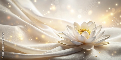 small lotos water,  white silk, white background with gold shines, spa banner