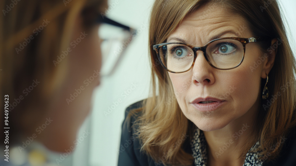 Close-up of two professional women in a business meeting, discussing strategy with Close-up of two professional women in a business meeting, discussing strategy with