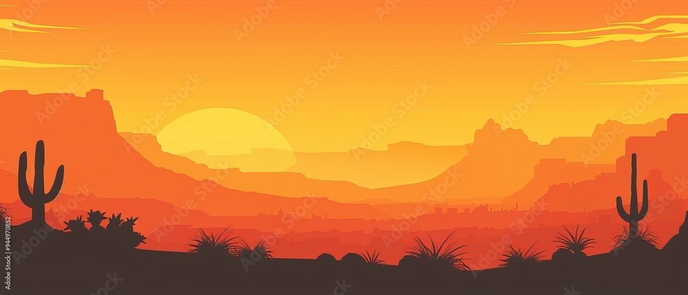 Silhouette of Cactus and Desert Plants Against a Vibrant Sunset Silhouette of Cactus and Desert Plants Against a Vibrant Sunset