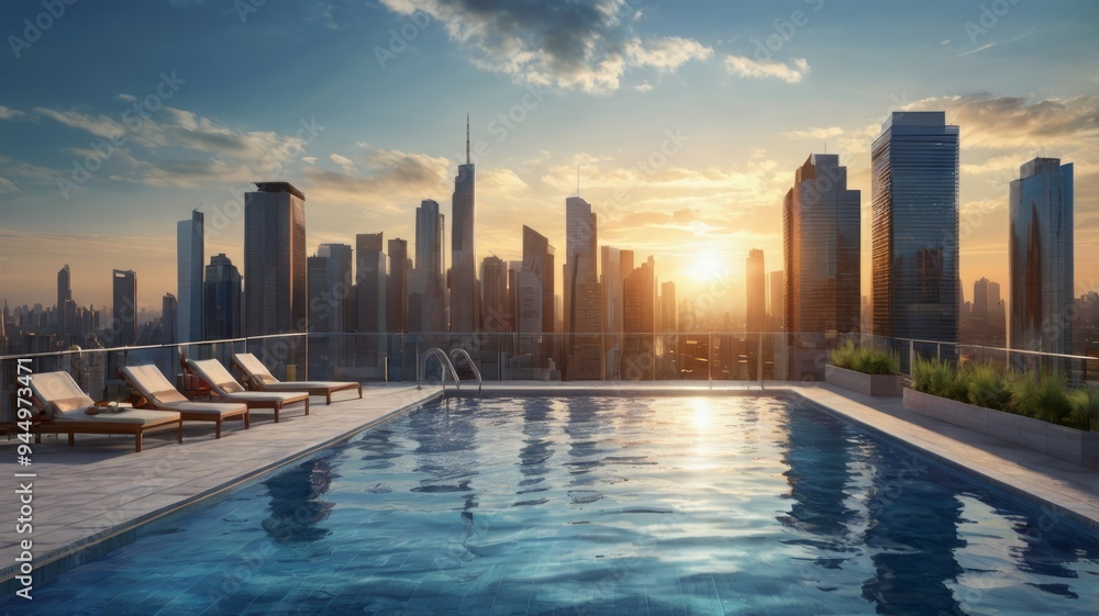 Fototapeta premium Majestic Buildings Shining Creating Beautiful Reflections