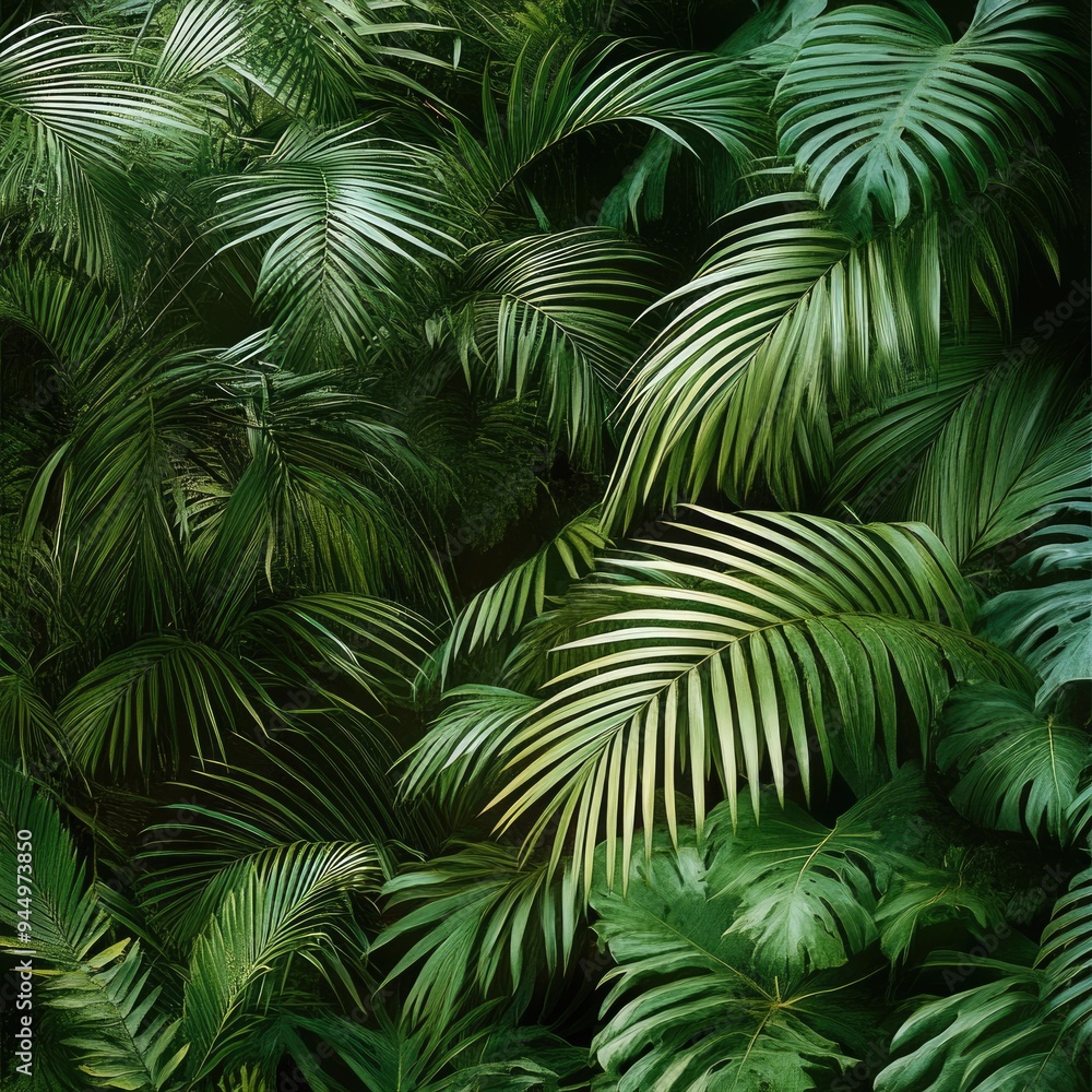Lush Greenery With Dense Cascading Palm Leaves Background Lush Greenery With Dense Cascading Palm Leaves Background