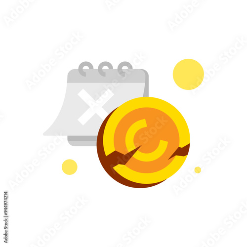 coin cannot be used, not valid, expired concept illustration flat design. simple modern graphic element for ui, infographic, icon