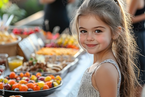 Smiling young girl in front of colorful candy display