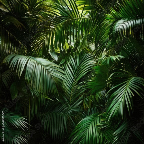 Dense Jungle Backdrop with Lush Cascading Palm Leaves