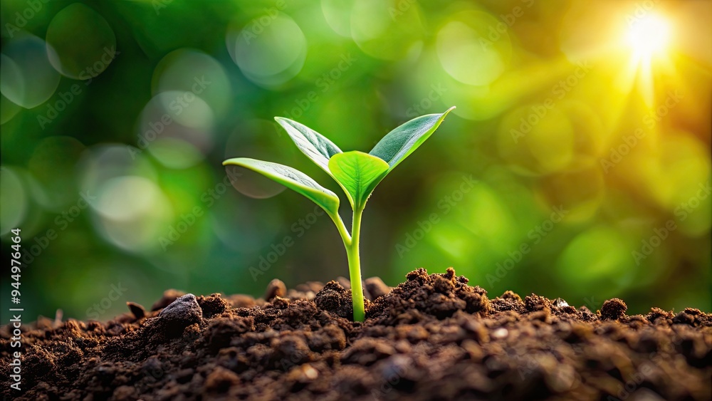 Fototapeta premium Close-up of a green plant growing in nutrient-rich soil , gardening, growth, nature, ecology, botany, flora, environment
