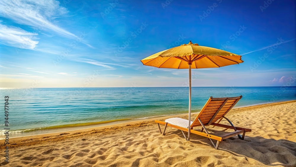 Idyllic beach scene with umbrella and sunbed on the Adriatic coast in Italy, Europe during a sunny summer day, Adriatic sea Idyllic beach scene with umbrella and sunbed on the Adriatic coast in Italy, Europe during a sunny summer day, Adriatic sea