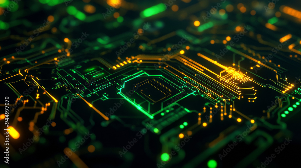 Obraz premium Abstract Glowing Circuit Board Technology Background