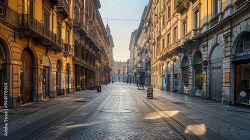Empty Street in Milan, Italy