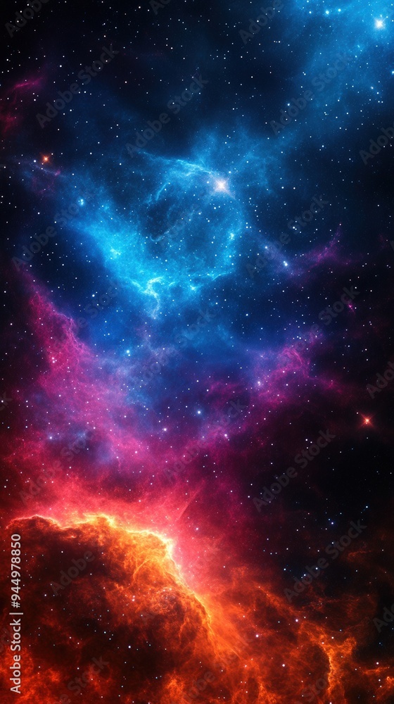 Naklejka premium Stunning cosmic backdrop featuring vibrant shades of blue, purple, and red, showcasing the beauty of the universe.