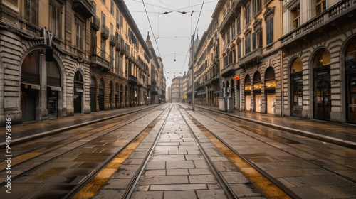 Empty Street in Milan, Italy