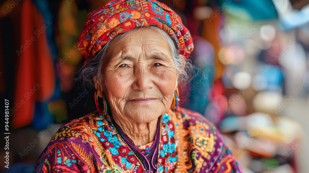 Fototapeta premium Portrait of an Elderly Woman in Traditional Attire