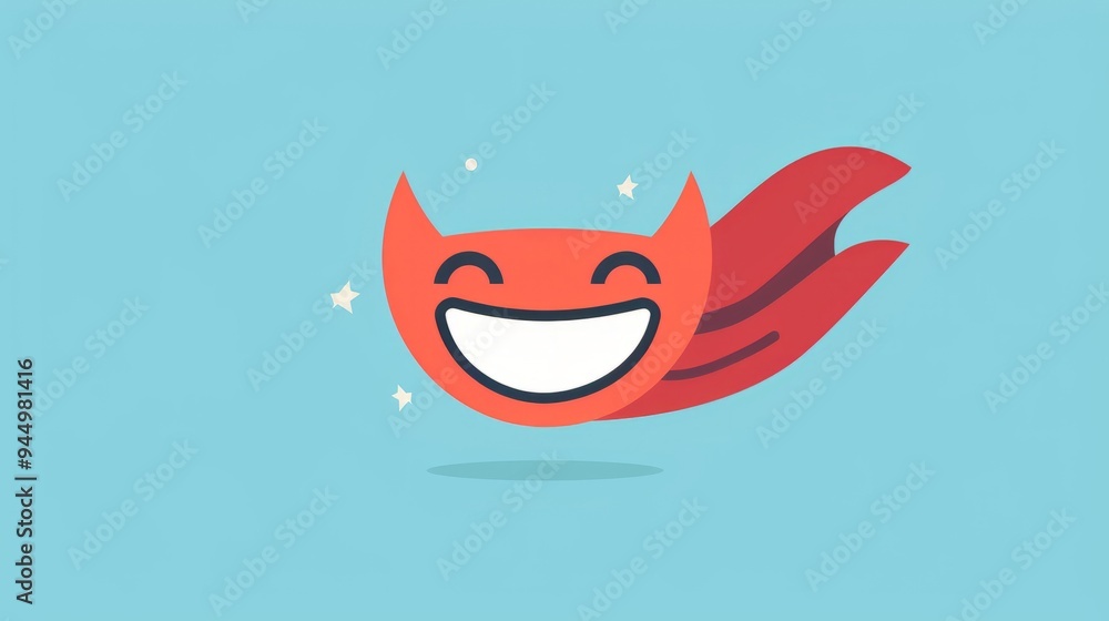 This illustration features a cute smiling face adorned with a vibrant superhero cape, set against a calming light blue background, radiating happiness and energy This illustration features a cute smiling face adorned with a vibrant superhero cape, set against a calming light blue background, radiating happiness and energy