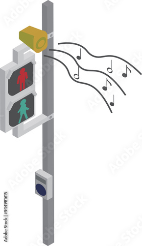 アイソメトリックな音響式歩行者信号機のイラスト