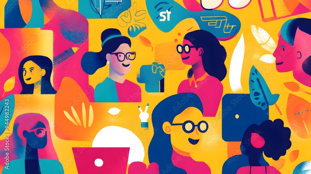 Abstract Illustration of People with Bold Colors and Shapes Abstract Illustration of People with Bold Colors and Shapes
