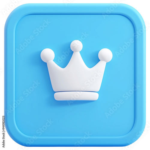 Blue square icon with white crown symbol on transparent background, isolated. 