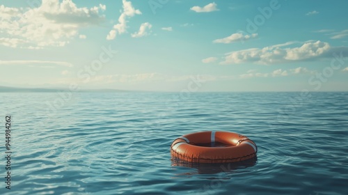 Safety equipment, Life buoy or rescue buoy floating on sea to rescue people from drowning man