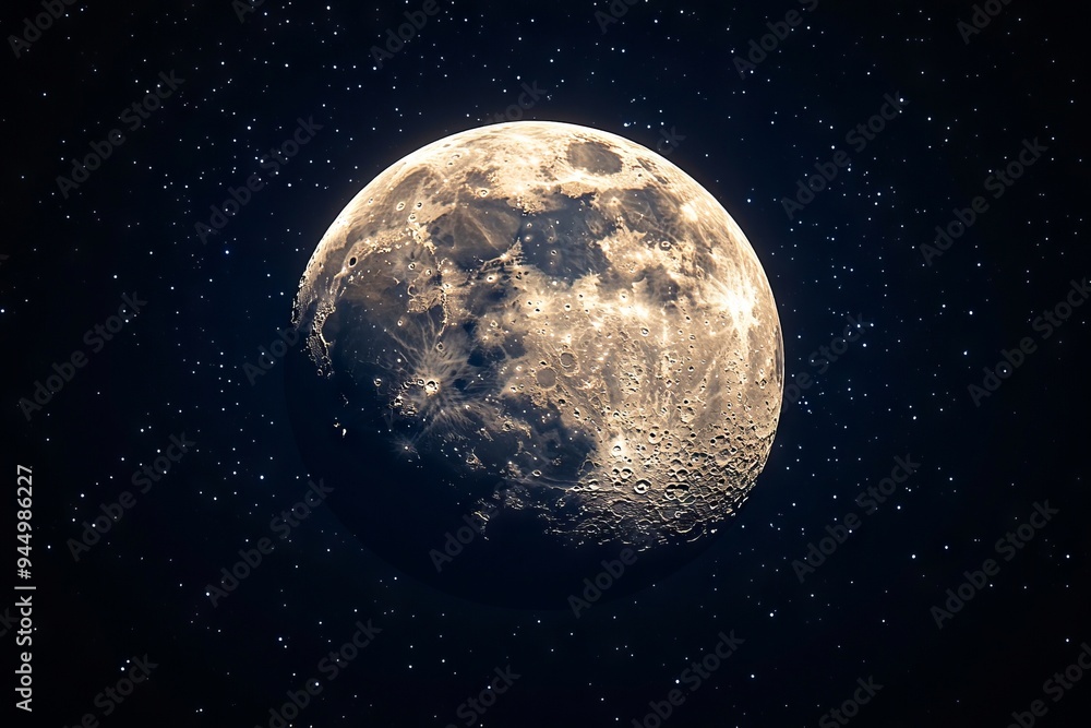 Fototapeta premium A full moon in the night sky with stars in the background
