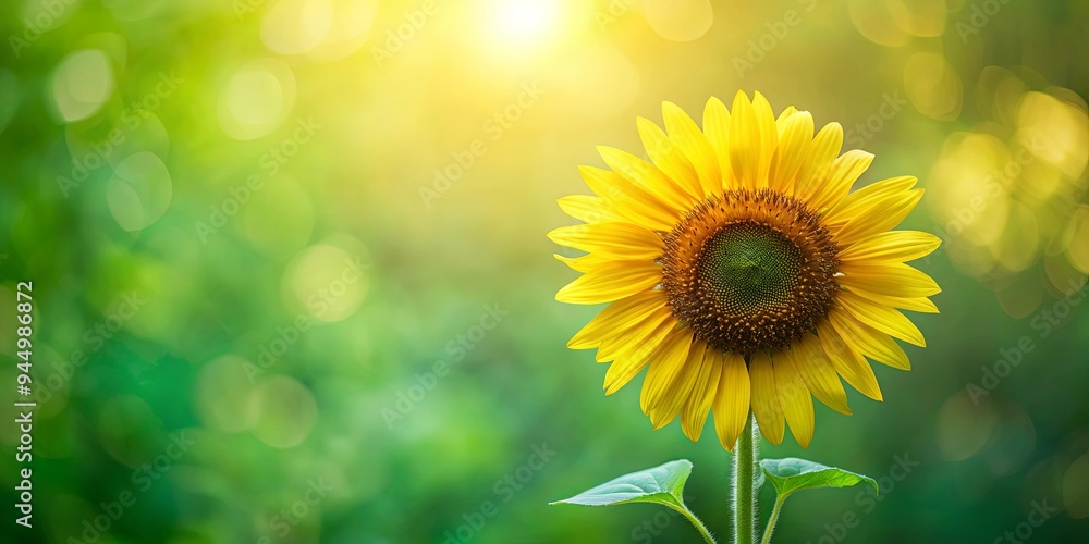Single sunflower in soft focus green background symbolizing growth, optimism, and the beauty of nature's simplicity Single sunflower in soft focus green background symbolizing growth, optimism, and the beauty of nature's simplicity