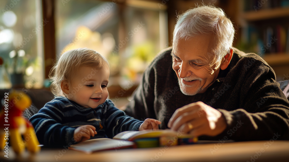 Grandfather Reading to Grandchild: A Moment of Shared Joy Grandfather Reading to Grandchild: A Moment of Shared Joy