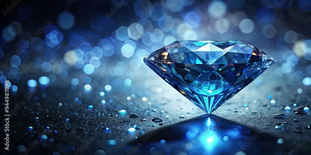 Beautiful blue diamond on dark background with bokeh. rendering, blue, diamond, beautiful, dark, background, bokeh Beautiful blue diamond on dark background with bokeh. rendering, blue, diamond, beautiful, dark, background, bokeh