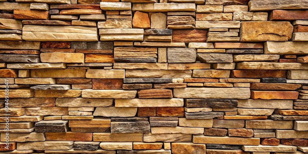 A beautiful and rustic stacked stone wall in natural earth tones A beautiful and rustic stacked stone wall in natural earth tones