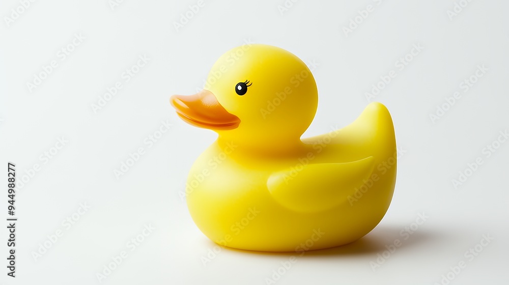 A bright yellow rubber duck with a playful expression, ideal for children's bath time fun. A bright yellow rubber duck with a playful expression, ideal for children's bath time fun.