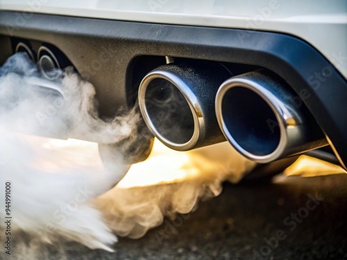 close up photo, exhaust pipe of a car from which exhaust gas comes out, concept ecology