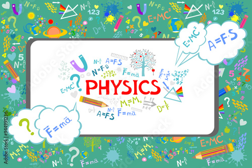 E-learning, online education, digital learning. Stay at home and learn  physics. Physics school subject online service or platform. Online test. Personalised learning. Homeschooling. vector