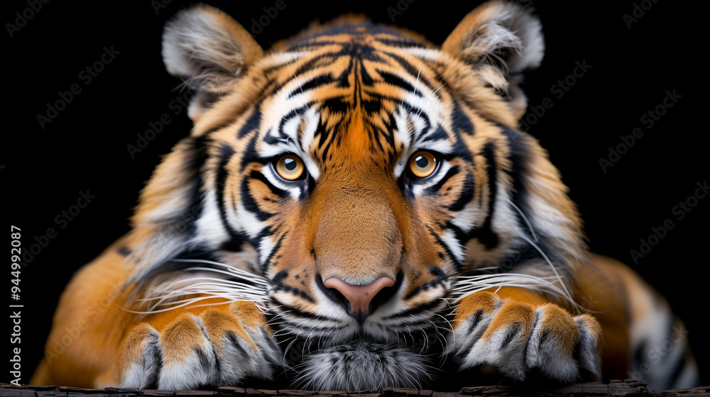 Fototapeta premium Angry tiger,Sumatran tiger, beautiful animal and his portrait. Amur tiger walking in river water. Danger animal, tajga, Russia. Animal in green forest stream. Grey stone. The Siberian tiger