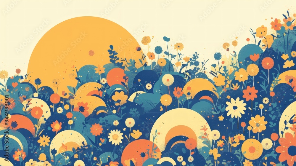 Fototapeta premium Summer Floral Field with a Sun-Kissed Sky