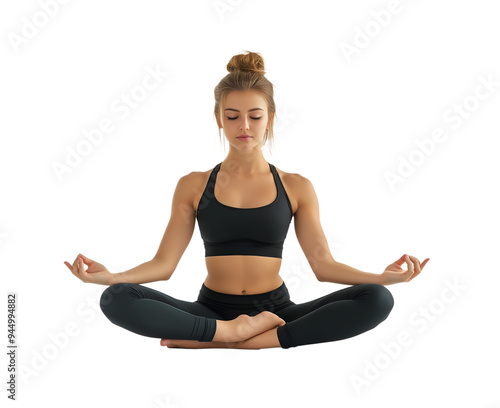 the young girl doing meditate isolated photo