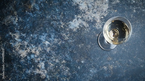 A glass of white wine sitting on top of a table photo