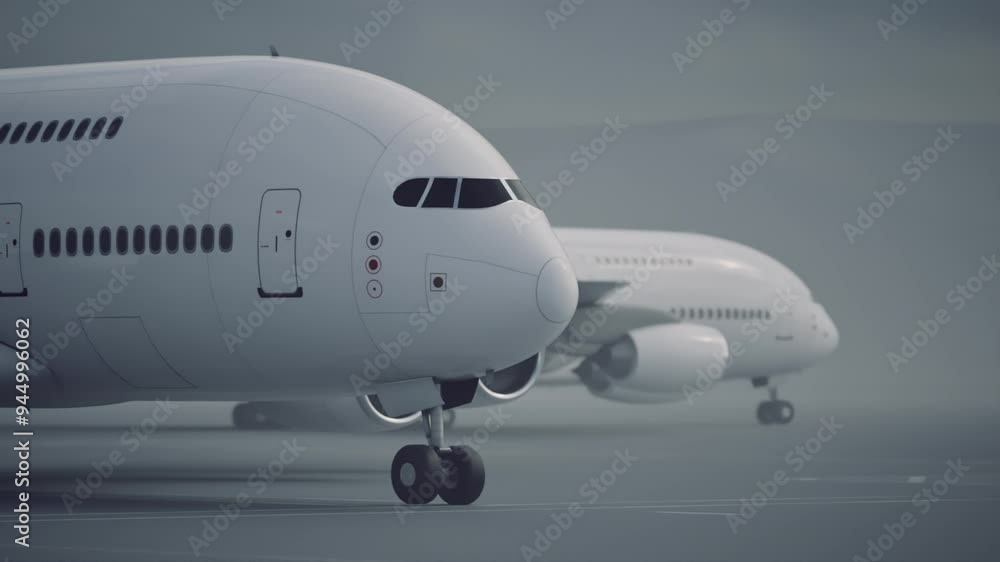 a passenger plane on the runway shot with a long-focus lens. 3d rendering a passenger plane on the runway shot with a long-focus lens. 3d rendering