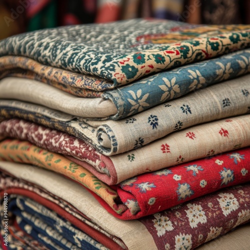 Elegant Eastern Textile Pattern: Luxurious Silk Scarf Design with Traditional Indian Motifs. Decorative Folded Fabric Showcasing Cultural Heritage and Artistic Craftsmanship. Perfect for Fashion, Adve