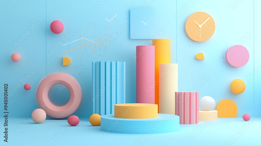 Colorful geometric shapes and charts representing data visualization and design. Colorful geometric shapes and charts representing data visualization and design.