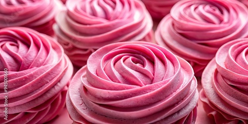 Vibrant pink frosting swirls artfully atop a decadent dessert, adding visual appeal and sweetness photo