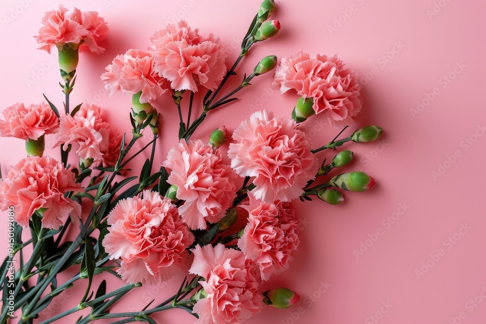 Pink Carnation Bouquet on Soft Background with Copy Space Pink Carnation Bouquet on Soft Background with Copy Space