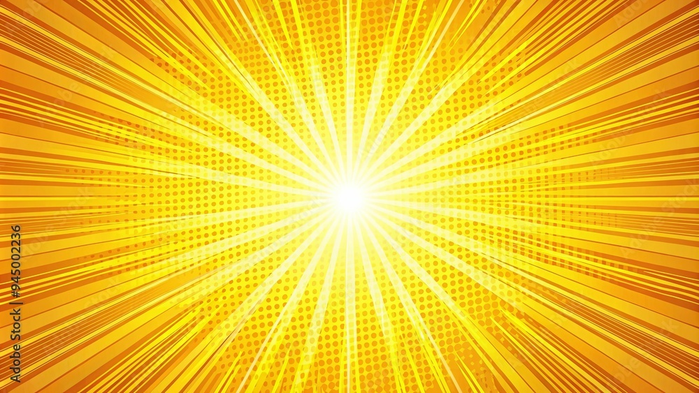 Abstract pop art background with bright yellow rays emanating from center Abstract pop art background with bright yellow rays emanating from center